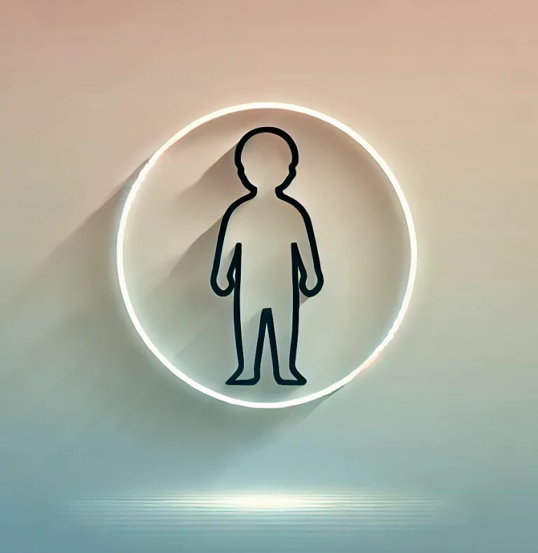 Minimalistisches Symbol eines Menschen im leuchtenden Kreis – Darstellung von Selbstbewusstsein und Resilienz.